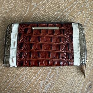 Brahmin Tri-Color Croc-Embossed Zip Wallet in Chestnut, White & Taupe
